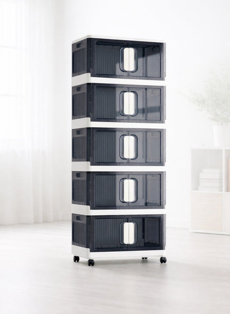 DBLEW 5-Layer Collapsible Storage Cabinet Rack with Wheels – Heavy-Duty PP, Glossy Modern Finish, Foldable & Portable, Secure Double Door Lock – Multi-Layer Organizer for Home, Office & Outdoor Use (70x34x168 cm) - Image 1